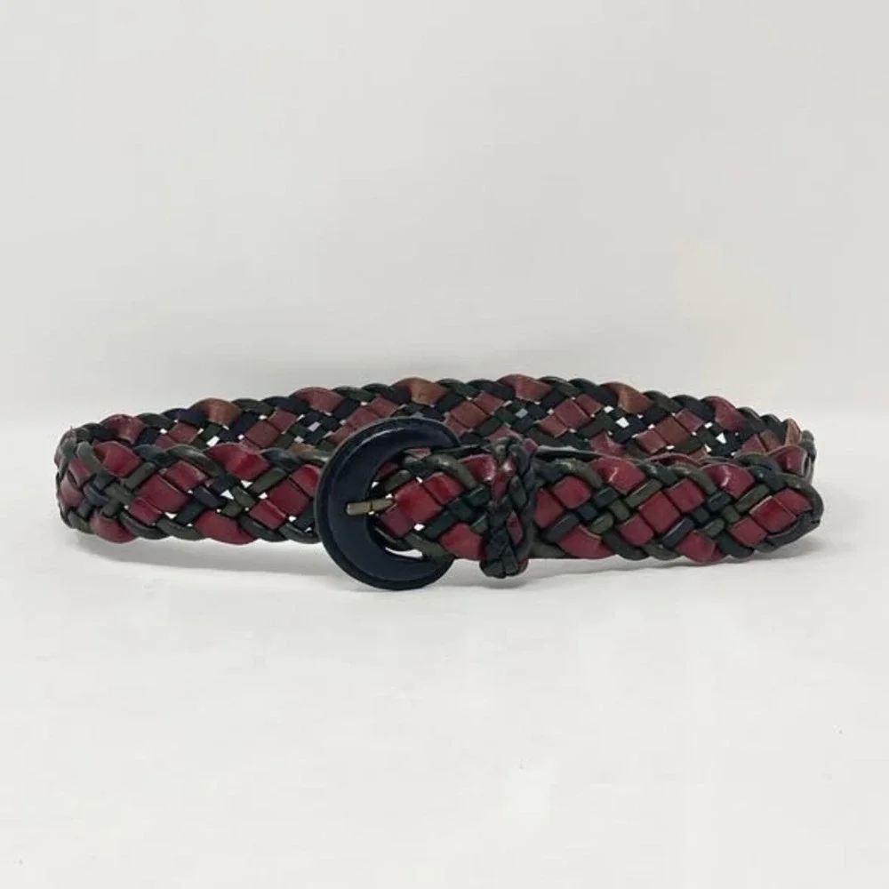 VTG Turkish Collection Braided Belt Wms Small Red Multi Leather Woven 90s Grunge